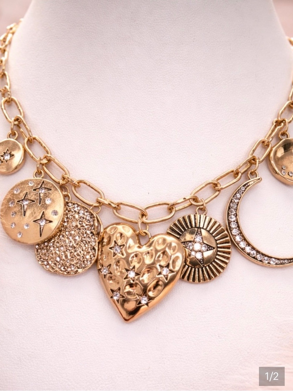 paparazzi Gold Heart & Celestial Charm Necklace
